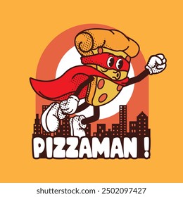 PIZZA RETRO PIZAMAN CHARACTER ILLUSTRATION