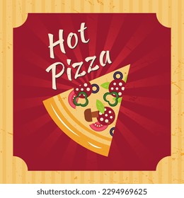 Pizza retro poster, cover, banner or background. Vector illustration.