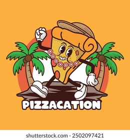 PIZZA RETRO SUMMER CHARACTER ILLUSTRATION