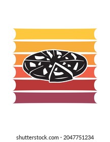 Pizza Retro Sunset Design template. Vector design template for logo, badges, t-shirt, POD and book cover. Isolated white background.