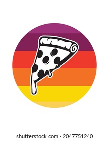 Pizza Retro Sunset Design template. Vector design template for logo, badges, t-shirt, POD and book cover. Isolated white background.