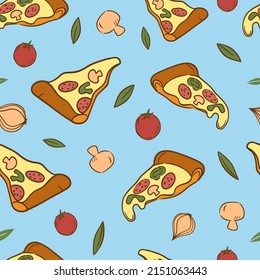 Pizza retro vector seamless repeat pattern.