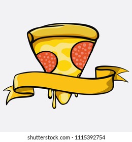 Pizza and ribbon logo template badge for italian fast food  restaurant or cafe 