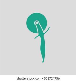 Pizza roll knife icon. Gray background with green. Vector illustration.