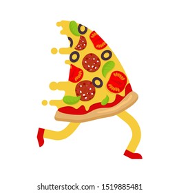 Pizza run isolated. slice of pizza running
