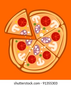 pizza with salami isolated on orange