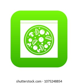 Pizza with salami, mushrooms, tomatoes icon digital green for any design isolated on white vector illustration