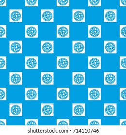 Pizza with salami, mushrooms, tomatoes pattern repeat seamless in blue color for any design. Vector geometric illustration