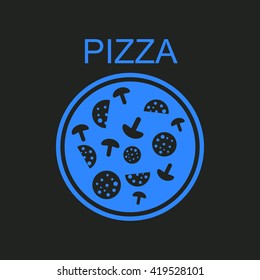 Pizza with salami and mushrooms.Icon.