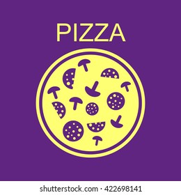 Pizza with salami and mushrooms.Icon.