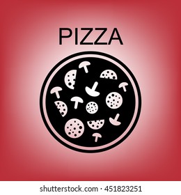 Pizza with salami and mushrooms.Icon.