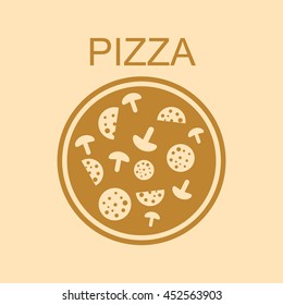 Pizza with salami and mushrooms.Icon.