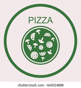 Pizza with salami and mushrooms.Icon.