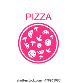 Pizza with salami and mushrooms.Icon.