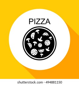 Pizza with salami and mushrooms.Icon.