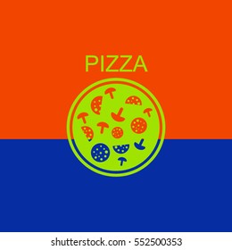 Pizza with salami and mushrooms.Icon.