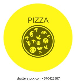 Pizza with salami and mushrooms.Icon.