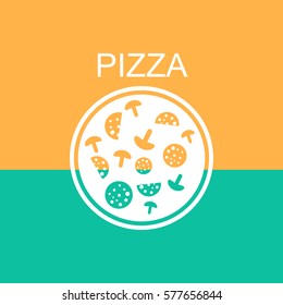 Pizza with salami and mushrooms.Icon.