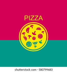 Pizza with salami and mushrooms.Icon.