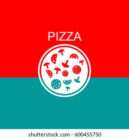 Pizza with salami and mushrooms.Icon.
