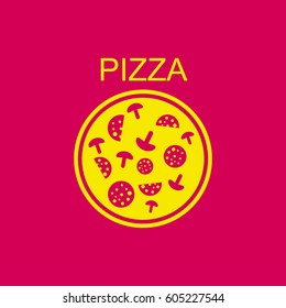 Pizza with salami and mushrooms.Icon.