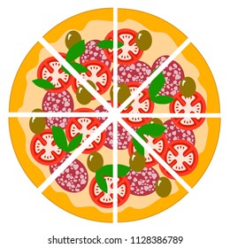 Pizza with salami and tomatoes