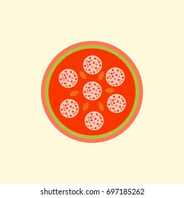 Pizza with salami. Vector illustration. simple pizza icon top view