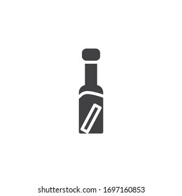 Icono vectorial de botella de salsa de pizza. signo plano relleno para concepto móvil y diseño web. Icono de glifo de la salsa de aceite de chile. Símbolo, ilustración del logotipo. Gráficos vectoriales