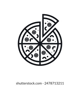 Pizza with Sausage Flat Vector Design Icon on White Background. Fast Food Illustration for Label, Logo, Menu of Cafe and Restaurants.	