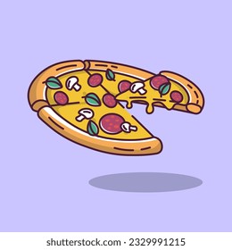 pizza with sausage and mushrooms cartoon style vector illustration