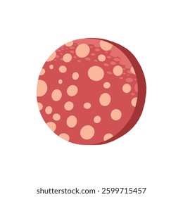 Pizza sausage piece ingredient isolated on white. Vector cartoon illustration of dough base, tomato, pepper, mushroom pieces, slices of ham and salami, ketchup sauce, olive oil, rosemary, italian food