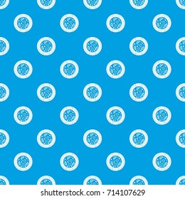 Pizza with sausage, tomatoes and olives pattern repeat seamless in blue color for any design. Vector geometric illustration