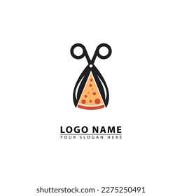 Pizza and scissors vector logo icon. Abstract vector graphics simple elegant flat illustration style.