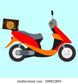 Pizza scooter vector. Concept of the fast pizza delivery service on scooter or motorbike.