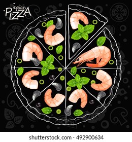 Pizza seafood. Vector illustration
