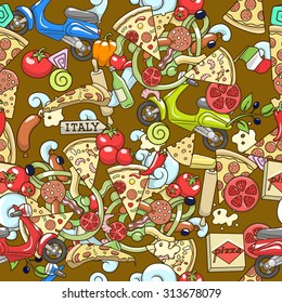 Pizza seamless background vector illustration,
italian food, italian cuisine, pizza, slice, background