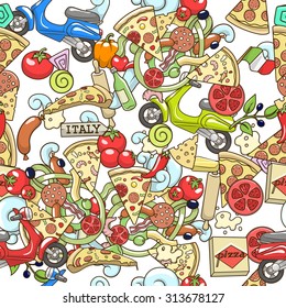 Pizza seamless background vector illustration,
italian food, italian cuisine, pizza, slice, background