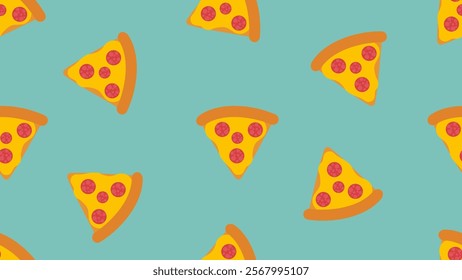 Pizza seamless pattern background. Cartoon style of fast food. Perfect for fabric, textile, wallpaper, decor, print or packaging of products. SSTKbackgrounds