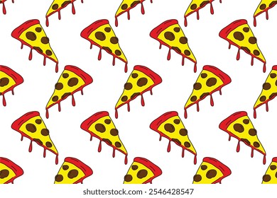 Plano de fundo padrão sem costura Pizza. Fast food padrão sem emenda pode ser usado como papel de embrulho, banner digital, banner de mídia social e muito mais.