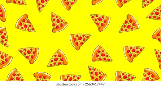 Pizza seamless pattern background. Fast food delicious pizza slice motif cartoon seamless vector illustration