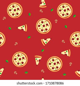 Pizza Seamless Pattern background isolated in Red color for fabric textile