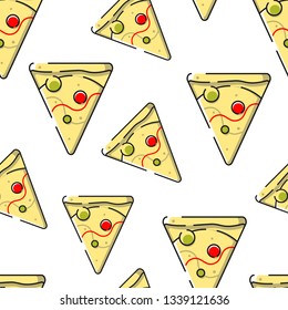 Pizza seamless pattern. Fast food background.