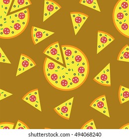 Pizza seamless pattern, food background. Vector illustration.