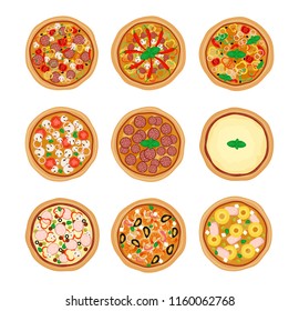 Pizza seamless pattern. Pizza and ingredients isolated on white background. Vectorillustration, flat style.