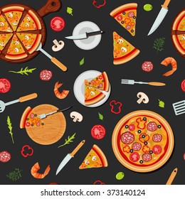 Pizza Seamless Pattern with Ingredients. Vector illustration