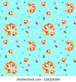 Pizza seamless pattern. Ingridients for pizza