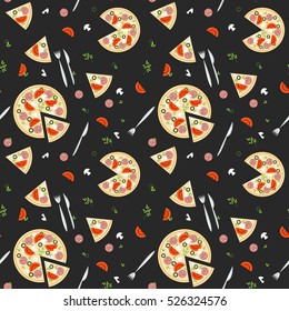 Pizza seamless pattern. Ingridients for pizza