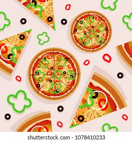 Pizza seamless pattern Italian cuisine background.
