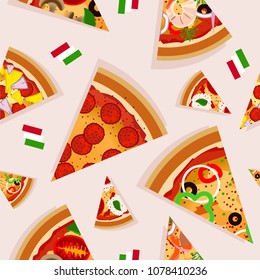 Pizza seamless pattern Italian cuisine background.