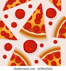 Pizza seamless pattern Italian cuisine background.